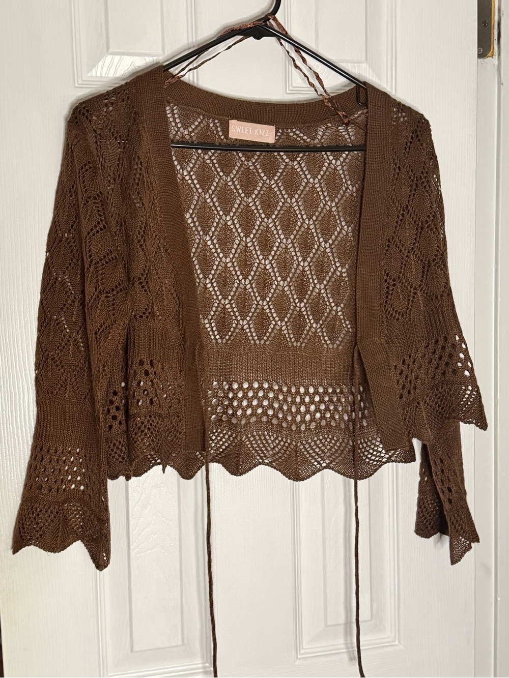 Sweet Kizzy Brown Crochet Open-Front Cardigan